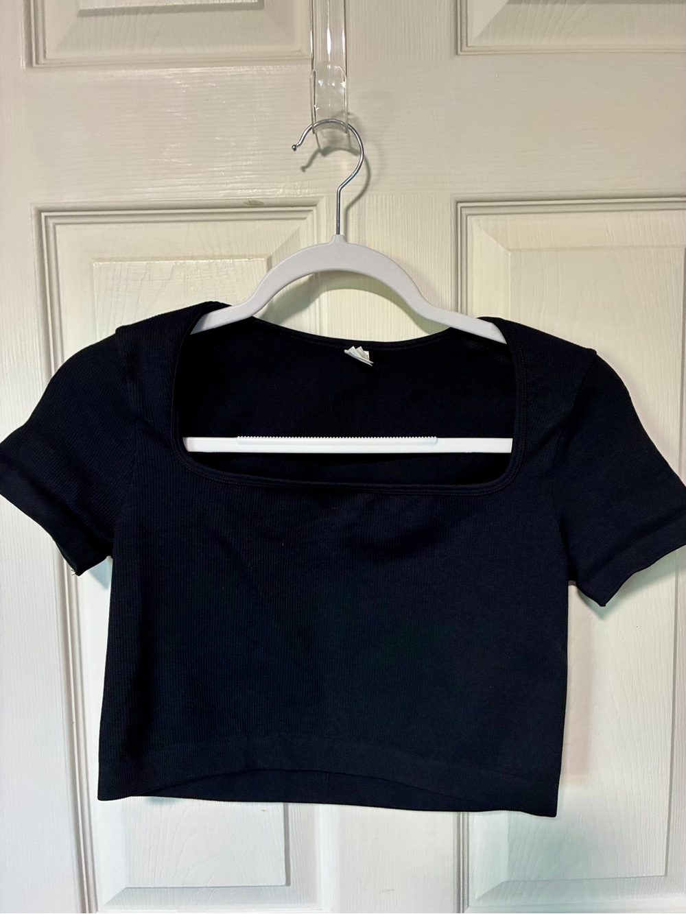 HALARA Black Square Neck Short Sleeve Crop Top size M